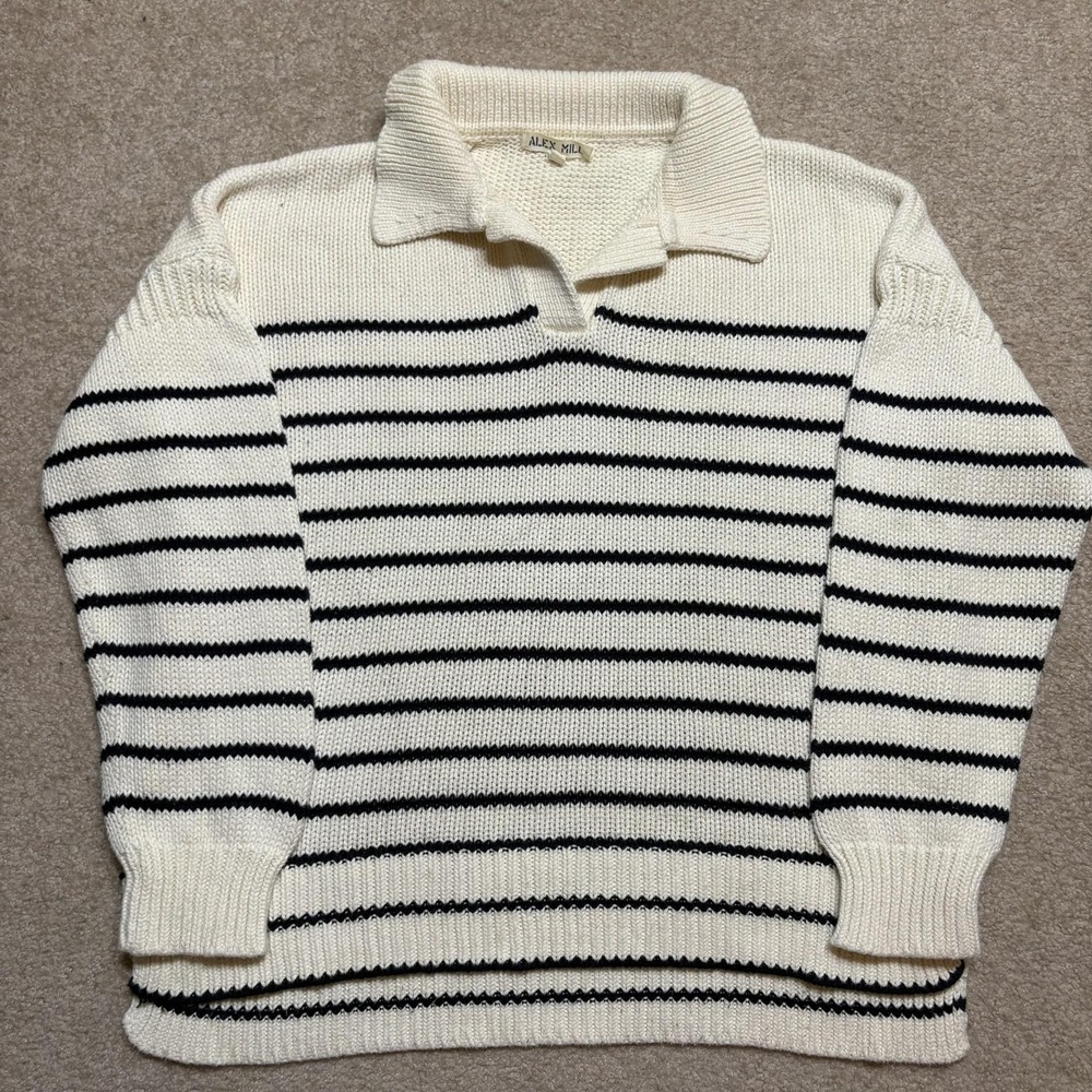 Alex Mill Sweater Womens Medium Jacques Cotton Stripe Polo Knit Pullover Preppy